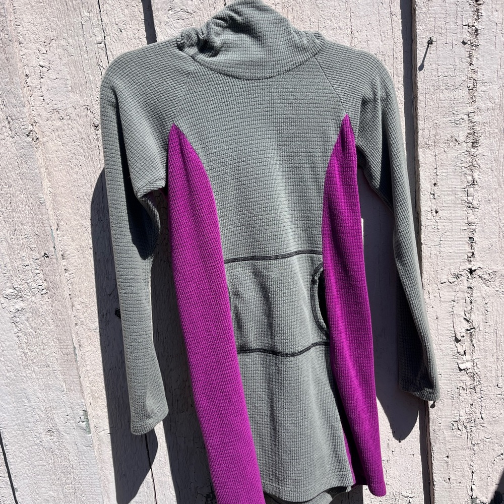 Melanzana grey Waffle Knit dress with Purple Panels